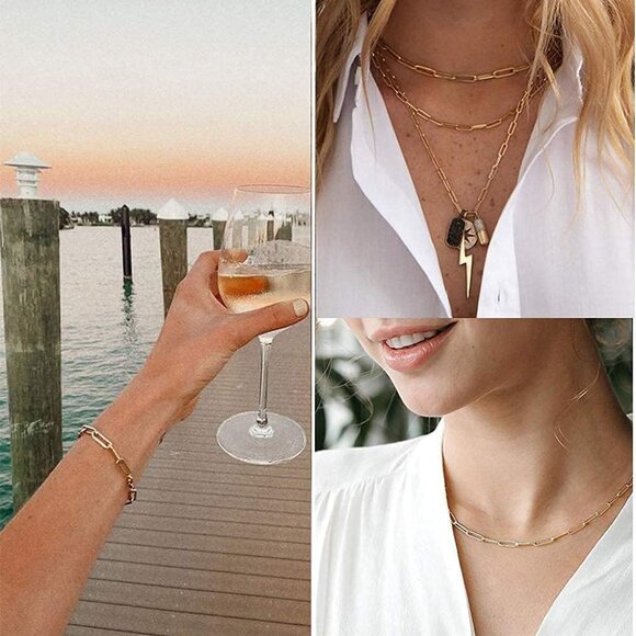 Paperclip Chain 14K Gold Plated Chain Link Necklace for Women - Picture 7 of 8